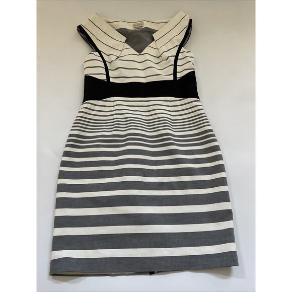 Karen Millen Pencil Dress Unique‎ Folded Neckline Striped Business Workwear 10 - Picture 1 of 13